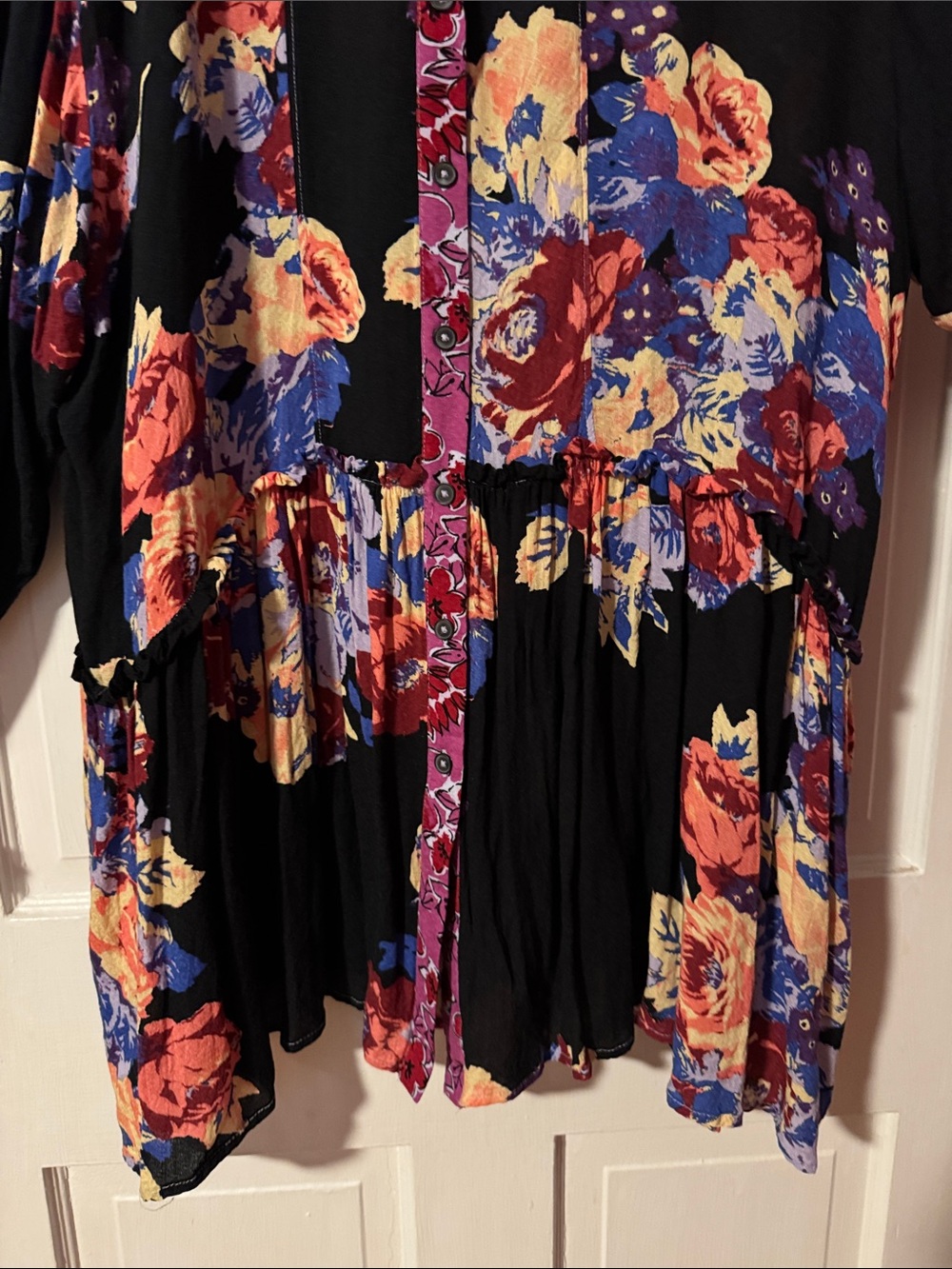Free People Brunch a Bunch Mixed Floral Button-Front Tunic with Pink Accent - Picture 4 of 11